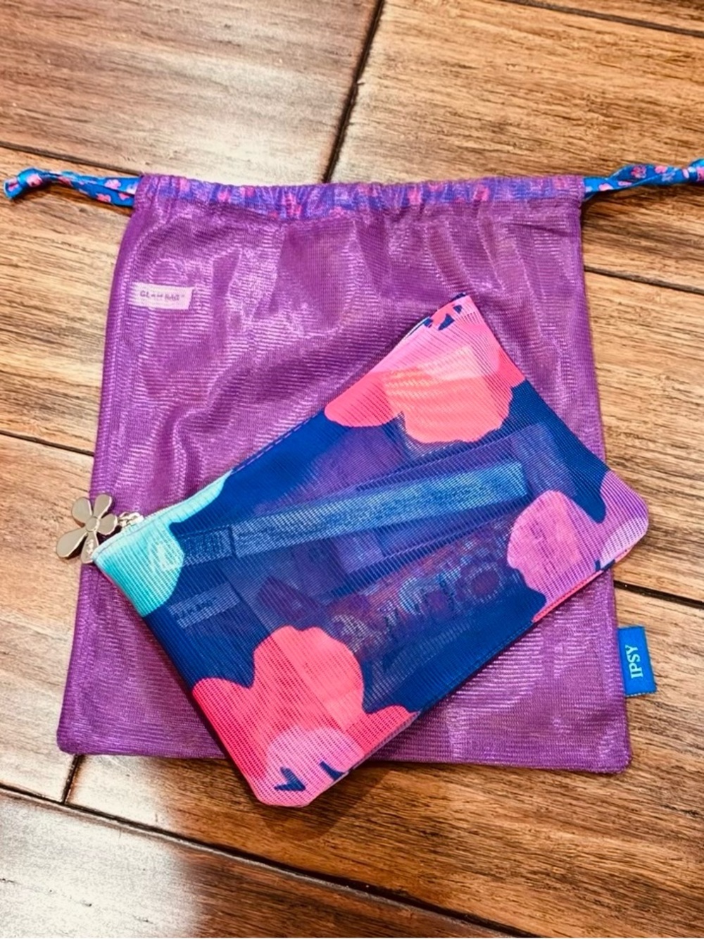 IPSY Glam Purple & Floral Mesh Cosmetic Bags